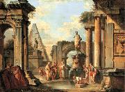 Giovanni Paolo Panini A capriccio of classical ruins with Diogenes throwing away his cup oil painting reproduction